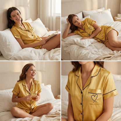 Women's Silk Nightwear Top & Shorts Set - Stay Comfy & Cool all Night